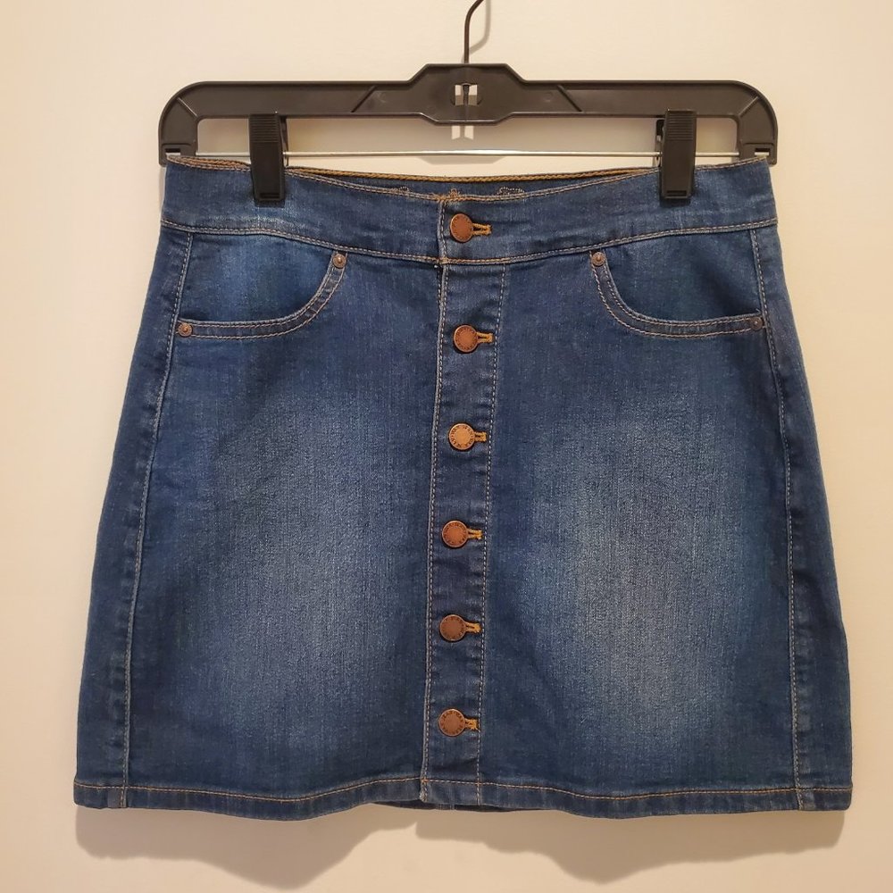 Wax Jean Skirt Women's Size S Front Button Down Denim Jean Stretch Medium Wash
